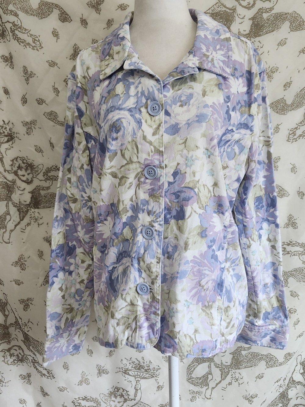 Beautiful Women's XL Croft & Barrow Purple Flower Button up Blazer Jacket